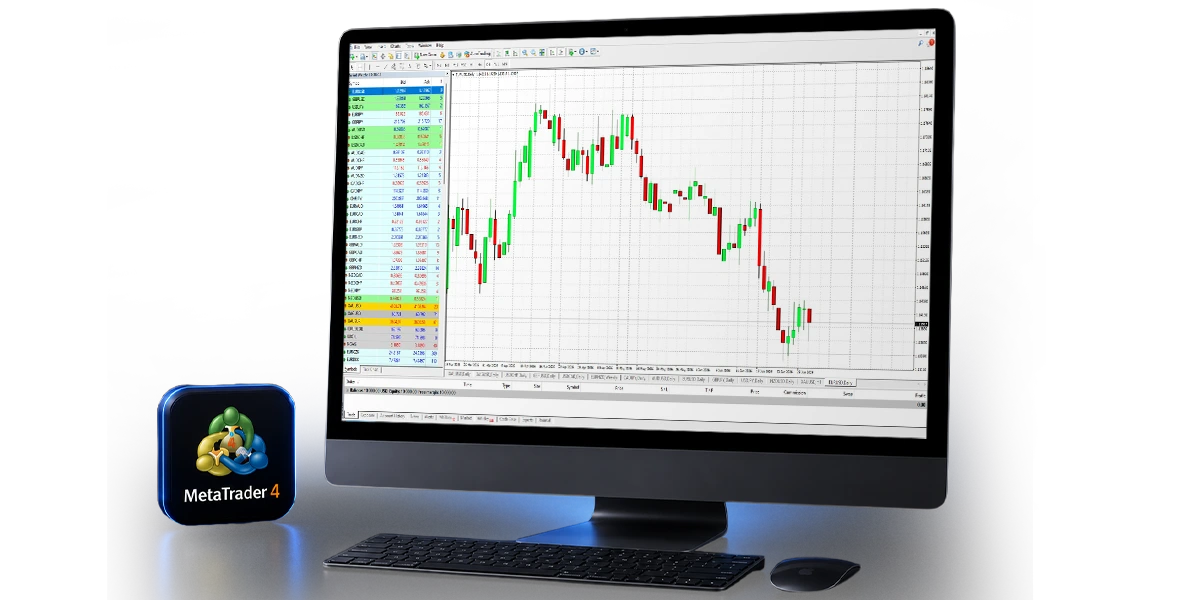 منصة MetaTrader 4 للتداول معروضة على شاشة الحاسوب